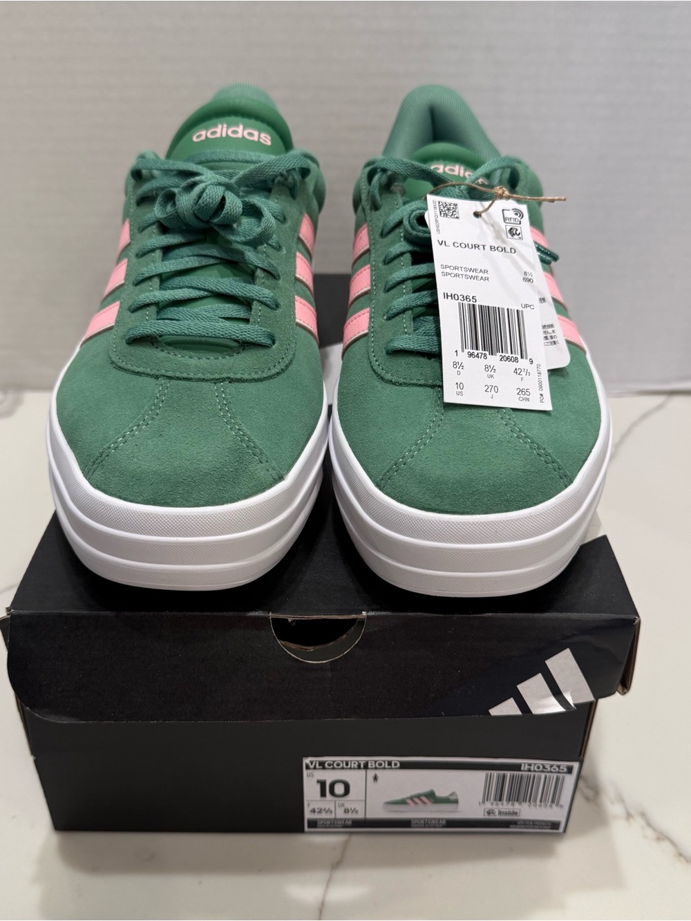 adidas Green Sneakers with Pink Three-Stripes Platform - Picture 2 of 10